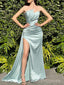 Strapless Side Slit Satin Long Evening Prom Dresses Mermaid, MR0117