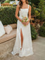 Formal White Satin Side Slit Long Evening Prom Dresses, Straps Wedding Dress, MR0119