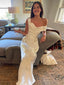 Formal White Satin Long Evening Prom Dresses, Off Shoulder Wedding Dress, MR0122
