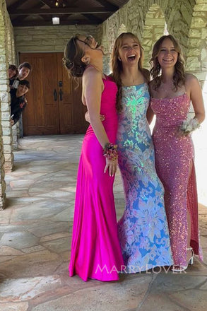 Sparkly Pink Sequins Mermiaid Spaghetti Straps Long Evening Prom Dresses, MR0124