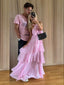 Morden Pink Chiffon Long Evening Prom Dresses, A-line Backless Prom Dress, MR0125