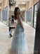 Gorgeous Blue Tulle A-line Straps Long Evening Prom Dresses, MR0126