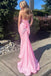 Halter Pink Mermaid V-neck Long Evening Prom Dresses, MR0130