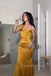 Elegant One Shoulder Mermaid Gold Satin Long Evening Prom Dresses, MR0131