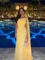 One Shoulder Yellow Chiffon Long Evening Prom Dresses, MR0135