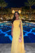 One Shoulder Yellow Chiffon Long Evening Prom Dresses, MR0135