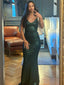 Sheath Dark Green Mermiaid V-neck Long Evening Prom Dresses, MR0138