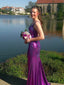 Sparkly Purple Mermiaid V-neck Long Evening Prom Dresses, Spaghetti Straps Prom Dress, MR0140