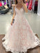 Beautiful White Lace A-line Long Evening Prom Dresses, V-neck Wedding Dress, MR0141