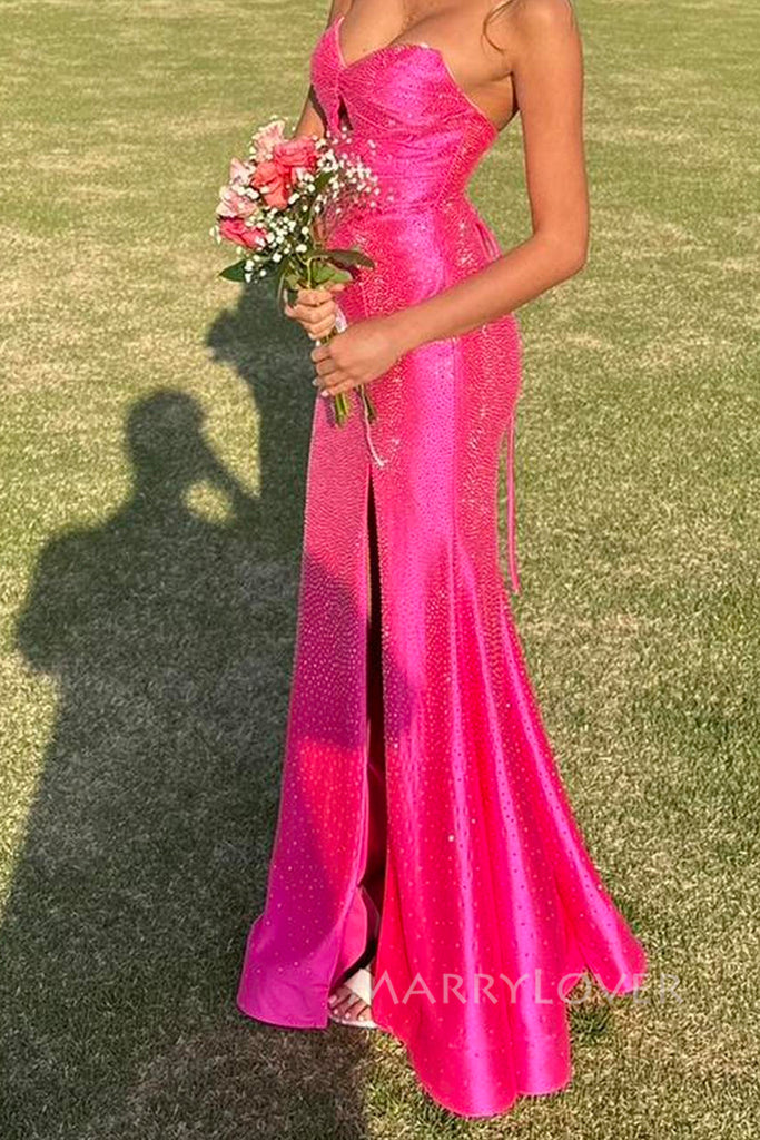 Morden Sweetheart Mermaid Pink Sparkly Long Evening Prom Dresses, MR0149