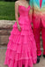Hot Pink Sweetheart A-line Long Evening Prom Dresses, Side Slit Strapless Prom Dress, MR0151