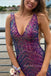 Purple Sequins Mermaid V-back Long Evening Prom Dresses, V-neck Prom Dress, MR0154