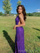 Formal V-neck Purple Sequins Long Evening Prom Dresses, Mermaid High Slit Prom Dress, MR0158