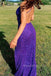 Formal V-neck Purple Sequins Long Evening Prom Dresses, Mermaid High Slit Prom Dress, MR0158
