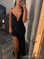 Sexy Black Appliques Mermaid Long Evening Prom Dresses, Deep V-neck Prom Dress, MR0160