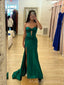 Sweetheart Emerald Green Satin Mermaid Long Evening Prom Dresses, MR0161
