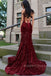 Elegant Red Sequins Spaghetti Straps Long Evening Prom Dresses, Mermaid Prom Dress, MR0165