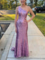 Purple Sequins Mermaid One Shoulder Long Evening Prom Dresses, MR0174