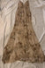 Gold Lace Spaghetti Straps Mermaid Long Evening Prom Dresses , MR0178