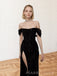 Black Sequins Off Shoulder High Slit Long Evening Prom Dresses, MR0181