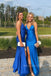 Royal Blue Sheath V-neck Long Evening Prom Dresses, MR0182