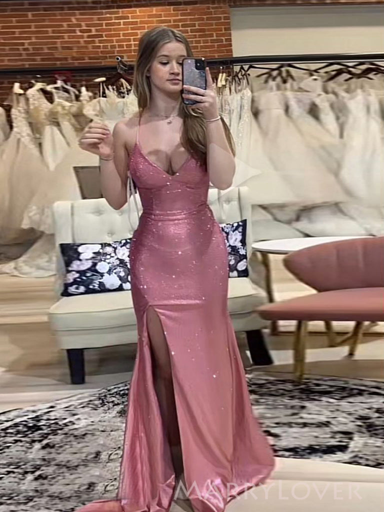 Sexy V-neck Mermaid Spaghetti Straps Long Evening Prom Dresses, MR0183