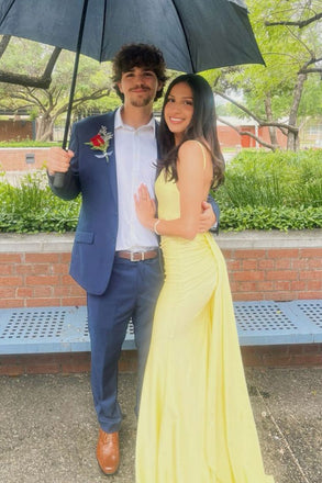 Sexy Yellow Mermaid Spaghetti Straps Long Evening Prom Dresses, MR0190