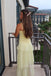 Light Yellow Chiffon Long Evening Prom Dresses, Spaghetti Straps Prom Dress, MR0194
