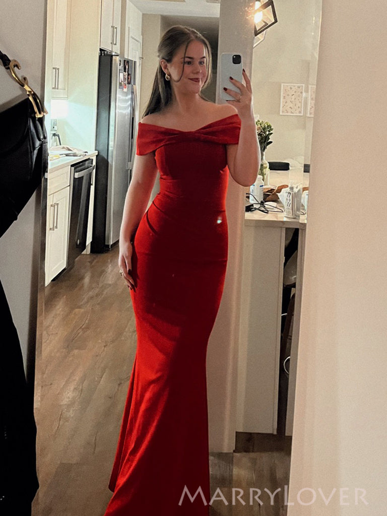 Formal Off Shoulder Red Mermaid Long Evening Prom Dresses, MR0196