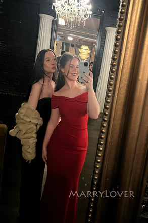 Formal Off Shoulder Red Mermaid Long Evening Prom Dresses, MR0196