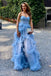 Blue Tulle Sweetheart A-line Long Evening Prom Dresses, MR0198