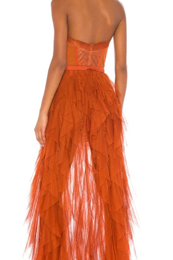 Sexy Sweetheart Rust Tulle Lace Long Evening Prom Dresses, MR0202