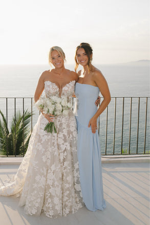 Blue Chiffon Strapless High Slit Long Simple Evening Prom Dresses, MR0205