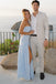 Blue Chiffon Strapless High Slit Long Simple Evening Prom Dresses, MR0205