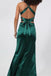 Deep V-neck Green Satin Mermaid Backless Long Evening Prom Dresses, MR0210