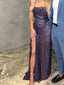 Purple Sequins Mermaid Side Slit Long Evening Prom Dresses, Off Shoulder Sparkly Prom Dress, MR0212