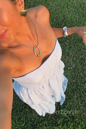 Strapless Blue Chiffon A-line Long Simple Evening Prom Dresses, MR0214