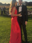 Red Satin Backless Mermaid Long Evening Prom Dresses, MR0216