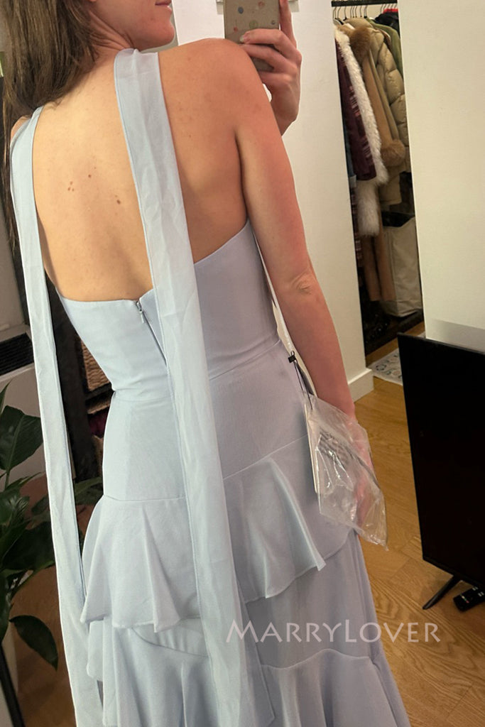 Grey Chiffon Strapless Long Evening Prom Dresses, MR0219