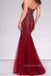 Burgundy Tulle Beaded Sweetheart Long Evening Prom Dresses, Mermaid Prom Dress, MR0228