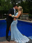 Formal Blue Sequins Appliques Mermaid Long Evening Prom Dresses, V-neck Prom Dress, MR0231