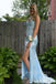 Formal Blue Sequins Appliques Mermaid Long Evening Prom Dresses, V-neck Prom Dress, MR0231