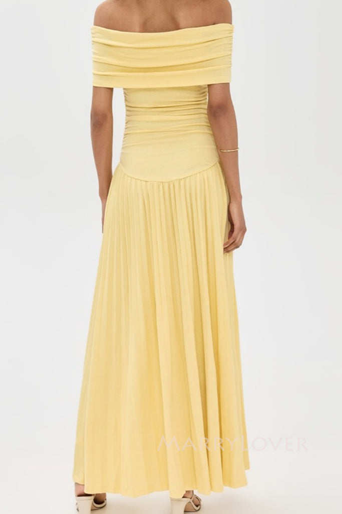 Simple Off Shoulder Chiffon Long Evening Prom Dresses, MR0235