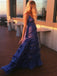 Formal A-line Royal Blue V-neck Long Evening Prom Dresses, MR0242