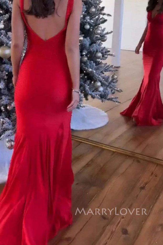 Morden Red V-neck Beaded Long Evening Prom Dresses, MR0243