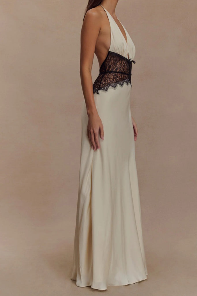 Sexy Backless White Black Lace Long Evening Prom Dresses, Deep V-neck Prom Dress, MR0244