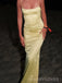 Sheath Yellow Satin Mermaid Spaghetti Straps Long Evening Prom Dresses, MR0245
