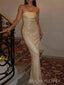 Sparkly Gold Mermaid Strapless Long Evening Prom Dresses, MR0246