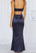 Deep V-neck Navy Blue Satin Mermaid Long Evening Prom Dresses, MR0249