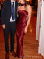 Simple Strapless Burgundy Satin Mermaid Long Evening Prom Dresses, MR0252